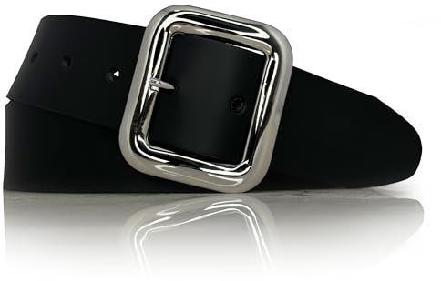 almela - Damengürtel mit silberner Schnalle | Echte leder | 40mm - 4cm breit | Ledergürtel | Damen gürtel | Women's belt (Schwarz, 85)