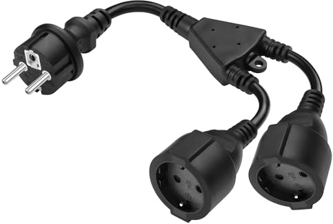 CERRXIAN 1 Fuß EU Europa Schuko UPS PDU Y Splitter Netzkabel, IEC 320 CEE 7/7 Stecker auf 2X CEE 7/3 Europa Schuko Buchse Adapter Verlängerungskabel (Schwarz-I)