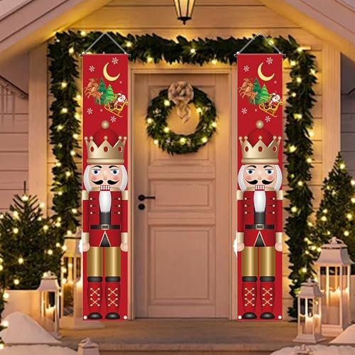 Lot de 2 Bannière de Noël Casse-Noisette Signes de Porche de Casse-Noisette Soldat Décorations décoration de Porche de Noël Décoration de Noël pour Porte d'entrée, intérieur et extérieur (Rouge)