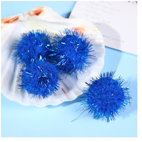 Wisafory Glitzer Pom Pom 4cm Plüsch Bälle Glitzernde Katzen Bälle DIY Pailletten Bälle Bommel Katzenspielzeug Lametta Bälle für Lustige DIY Basteln Kreative Handwerk Dekorationen Blau 100 Stück