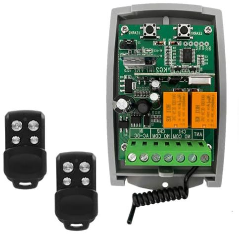 Qussedser Receptor de Control Remoto para Puerta de Garaje Tuya WIFI, 433 MHz, 2 Canales, 12-24 V, Compatible con Aplicación de Control por Voz RF