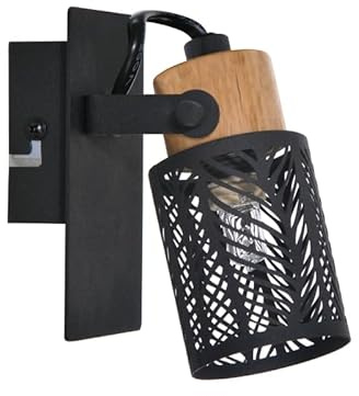 Seynave Spot mural scandinave AROMA, 1 lampe en métal noir ajouré et bois FSC, design minimaliste, douille G9, max 33W, dimensions compactes 11x11x7 cm, éclairage moderne et élégant.