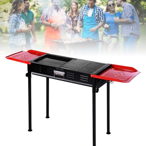 Gril De Barbecue Sur Pied, Gril De Barbecue, Gril De Cuisson Portable En Acier Inoxydable Avec Poêle À Frire, Gril À Charbon De Bois Extérieur 2 En 1, Four Barbecue Pour La Maison, Le Jardin