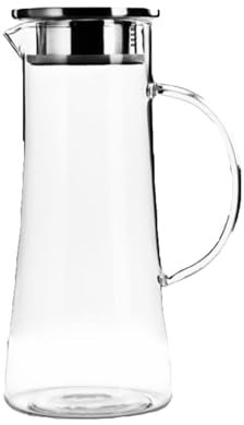 Glaskrug mit Deckel, Glaskaraffe mit Griff und Ausgießer, Eistee, Glaskrug, Hitzeglas, Wasserglas-Krug, Krug für Kühlschrank, Limonade, heißes kaltes Wasser, Kaffeetasse (transparent, Einheitsgröße)