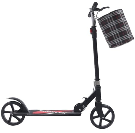 Faltbarer Scooter, für Erwachsene, 200 kg, Schwarz, mit Bremse und Aufbewahrungstasche, faltbar, mit breiter und dicker Plattform, Tretroller für Erwachsene und Kinder