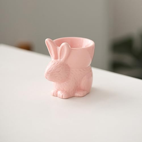 Huevera hervida de conejo de cerámica de Pascua, porcelana colorida para huevos hervidos suaves, decoración del hogar, mesa de desayuno, utensilios de cocina, decoración de conejo (rosa)