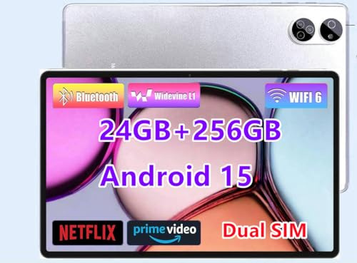 JXCNSNW Android Tablet 10.1 inch, 4G LTE Dual SIM, 24GB RAM,256GB Storage,Supports Extend 1TB, IPS Touchscreen,Dual Camera, WiFi/WLAN/Bluetooth/GPS,TYD-109pro (Silver, 256 GB)