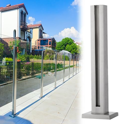 Garde-corps en verre Pinces De Sol Pour Balustrade En Verre, Panneaux En Verre Trempé 8mm/ 10mm/12mm - Poteaux Pour Garde-corps Intérieur/ Extérieur/ Clôture Transparent/ Terrasse(Silver End Post,65cm