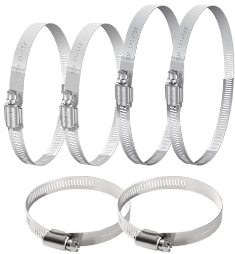 6 PCS Hose Clips 304 Stainless Steel Adjustable Worm Drive Hose Clamps 3 Assorted Sizes Hose Screws Pipe Clamps for Securing Hoses Pipes Tube(59-82mm/91-114mm/141-165mm)