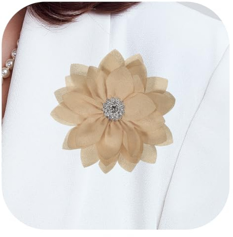 PATIKIL 3.15 Broche Fleur Épingles À Fleurs Élégantes Broches Kaki | Tissu Satiné Cristal Artificiel Lotus, Pins Clips Grands Pour Vêtements Femmes Mariage Floral Banquet Fait Main
