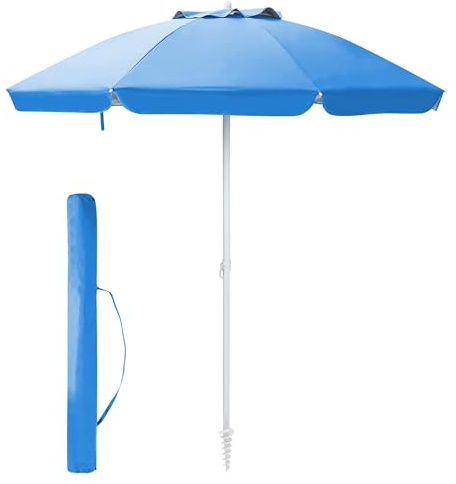 Ombrellone Da Spiaggia Grande Antivento 2.20 Metri Portatile Struttura In Acciaio A 8 Stecche Pieghevole Reclinabile Regolabile Altezza Puntale A Vite Resistente Uv Con Custodia A Tracolla - Blu