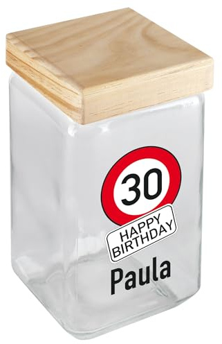 Herz & Heim® Personalisierbares Vorratsglas mit Bambusdeckel – 2 l Glasdose mit individuellem Aufdruck – Geschenk zu Hochzeit, Geburtstag, Einzug – luftdicht & dekorativ (Verkehrszeichen)