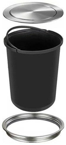 Pattumiera in plastica Nera da Incasso, pattumiera con Coperchio a ribalta bilanciato, pattumiera Rotonda in Acciaio Inox da banco per Cucina di ristoranti e Hotel, Argento, Acciaio Inox 430