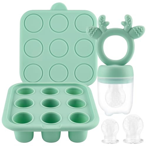 Foydream Ciuccio per Frutta Neonati Alimenti, Contenitore per Congelare per Alimenti Bambini, 3 Tettarelle Silicone senza BPA, 3 Misure 3-24 Mesi, Tettarella Sicura per la Scoperta dei Cibi Ssolidi