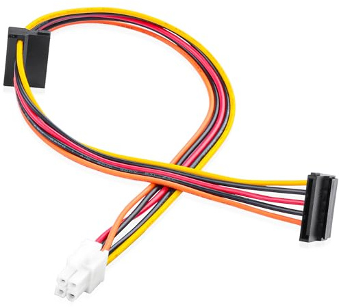 ELFJMZP HP Z600 Workstation-4Pin White Square Plug to Dual Black SATA 15Pin Connectors, 18AWG Heavy-Duty Copper Wire, 25cm+15cm Länge, Kompatibel mit SATA HDD/SSD/Optical Drives