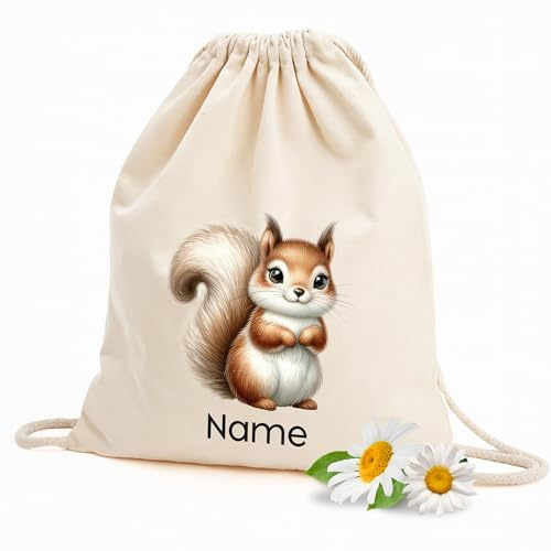 GRAZDesign Personalisierter Kinder Stoffbeutel - Turnbeutel Rucksack Wäschewechsel Beutel, beige aus Baumwolle