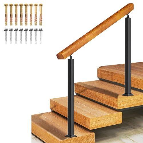 Scala da esterno in legno massiccio + ringhiera in ferro battuto per scale in cemento/ponte a 1-3 gradini – elegante soluzione di sicurezza per portici e gradini esterni