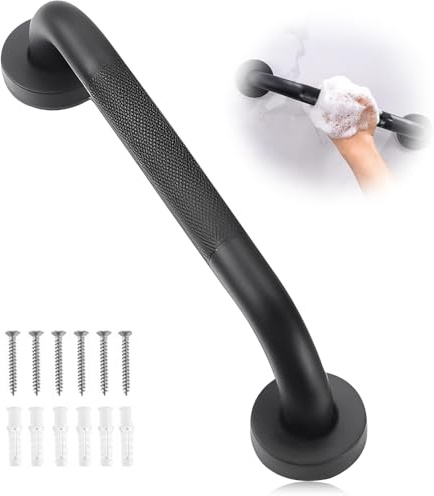 Bathroom Grab Bar, 30CM Black Stainless Steel Shower Hand Rail, Shower Safety Handle Grab, Anti Bathroom Grab Rail for Kitchen Bedroom Bathtub Shower and Steps(Black)