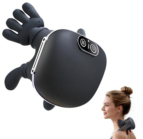 CRECAD Masseur Cervical à Main Bionique - 4D Massage Cervicales et Cou avec 3 Niveaux D’Intensité et 2 Niveaux de Chaleur - Électrique Chauffants Appareil de Massage Dos Cadeau Femme Homme (Noir)