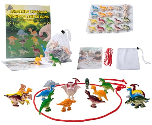 Dinosaurio Juego de Ajedrez Magnético,Dinosaur Ajedrez Magneticoes Portátil, Dinosaurio Juguete de Magnetices Chessgame, Dinosaur Tablero de Ajedrez Portátil, Divertido Juego de Imanes de Mesa