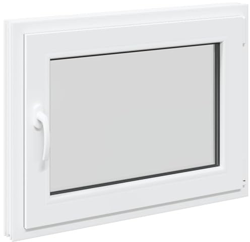 RISOR Manuellt källarfönster 80 x 50 cm PVC och glas, Modern fönsterdesign för källare, hållbart, energibesparande PVC-material, värmeisolering, ljudisolering