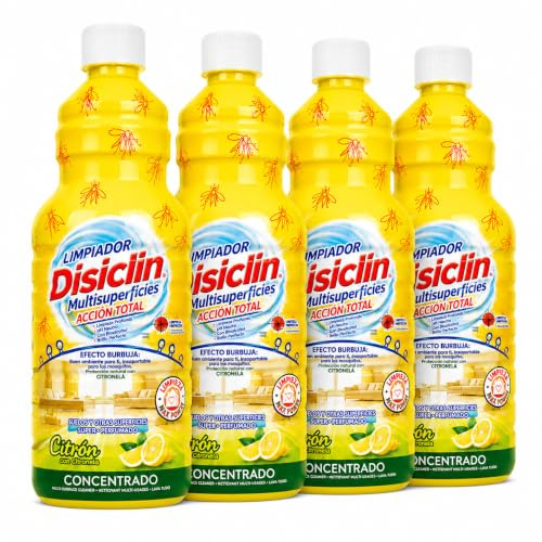 Disclin Citrón con Citronela Concentrado 1L | Pack 4 Unidades | pH Neutro | Sin Lejía | Higiene Total | Efecto Burbuja | RASMACOR