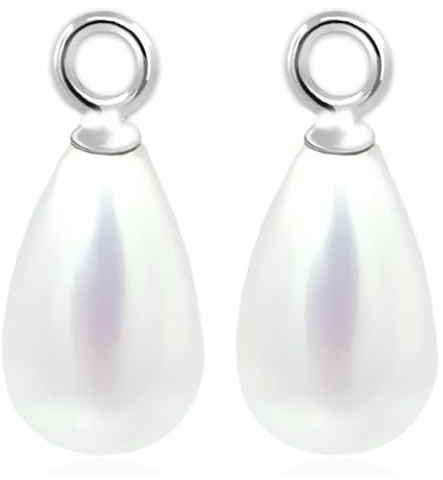 Nobel SCHMUCK Charm Anhänger Perle Weiß 925 Sterling Silber für Creole 2 Stück Träne Tropfen