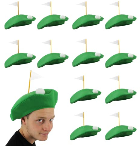 12 x golfhatt fin klänning tillbehör galen pub golf grön basker med flaggstång och boll pompom sportkeps