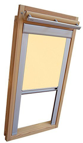 Hochwertiges Verdunkelungsrollo Rollo mit Seitenschienen für Velux DKL-EP GGL,GPL,GHL,GTL 308 hellgelb-creme // Verdunkelungsrollo/Verdunkelungs-Rollo/Fensterrollo