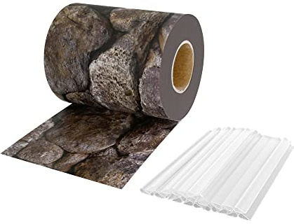 jarolift PVC Sichtschutzstreifen Sichtschutz Gartenzaun Stabmattenzaun Balkon, Wasser und Winddicht Komplettset mit 25 Clips, 40 m (L) x 19 (B) cm, Bruchstein Design