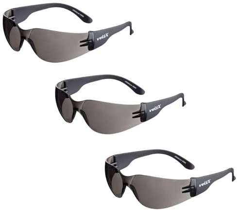 voltX 3 x GRAFTER Lightweight Industrial Safety Glasses, Smoke Lens | UKCA & CE EN166F Certified, Smoke Anti-Fog UV400 Polycarbonate Lens