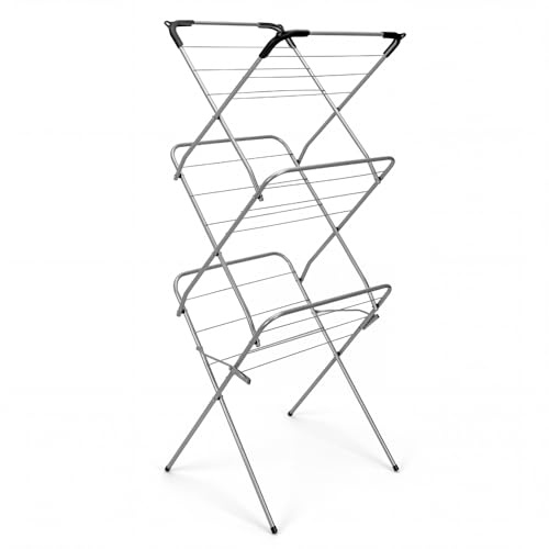 Metaltex Extra Slim 3-Tier Concertina Laundry Clothes Airer Dryer, 9.5 m, Metal, Silver, 48 x 47 x 129 cm 4085231280102039