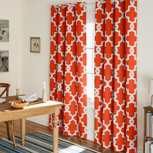 Exclusive Home Curtains Ironwork Woven Blackout Grommet Top Panel Pair, Mecca Orange, 52x96, 2 Piece