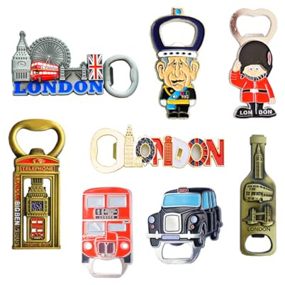 Shoponica - Set di 8 apribottiglie con calamite per frigorifero, motivo: icone famose di Londra