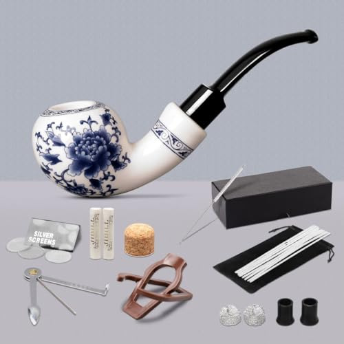 MUXIANG Tabakpfeife Rohr mit gebogenem Acrylstiel Mundstück 9mm Papierfilter Rohrsieb Filter Pfeifenreiniger Bürstenbeutel Ständer Rack Scraper Messer AN0001