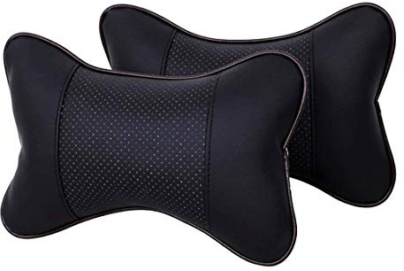 Lurowo 2 Stück PU Leder Auto Nackenkissen Autositz Kopf Nackenstütze Kopfstütze Atmungsaktiv Kissen Stoßdämpfung Anti Müdigkeit Auto Decor Zubehör，Schwarz