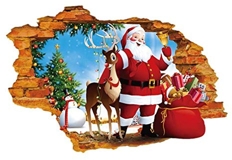 Garneck 3D-Aufkleber Weihnachten 3d wand boden aufkleber weihnachtsmann dekoration abnehmbare weihnachten urlaub wandtattoo tapete wasserdicht wohnzimmer fenster ornament (70 x 50 cm)