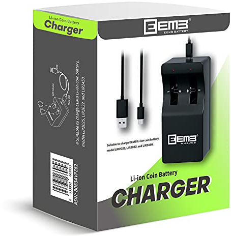 EEMB Batteria ricaricabile agli ioni di litio da 3,7 V 45 mAh LIR2032 con certificato UL per cuffie Bluetooth Control Game Light (caricabatterie)