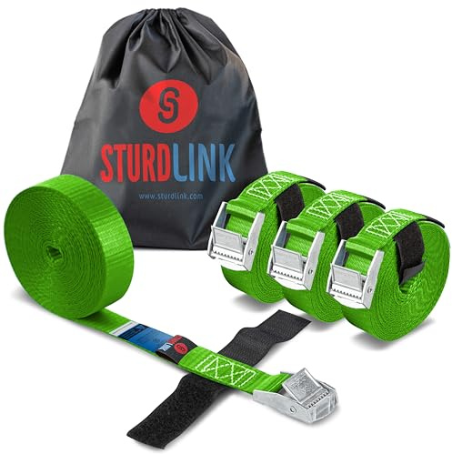 Sturdlink 4 Stück kleine Zurrgurte 25 mm 250 kg mit Schnalle + Klettverschluss 3 m 4 m 5 m Befestigung für Fahrrad-Tür, Motorrad, Anhänger, Dachbox, Auto, Sackkarre