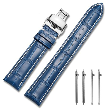 MUENShop Uhrenarmband mit faltschließe Leder Schnellverschluss Echtleder Armband für 18mm-24mm Schwarz Braun Blau Grün Kalbsleder Ersatz für Herren/Damen