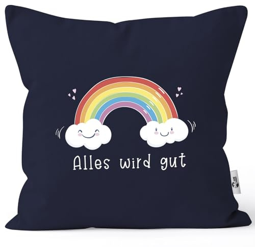 MoonWorks® Kissen-Bezug Regenbogen Alles Wird gut Mutmacher Geschenk Trost Aufmunterung positiv Denken durchhalten Navy Unisize