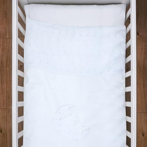 Baby Comfort 2 Pcs Kids 100% Cotton Duvet Cover Pillowcase Bedding Set for Cot 120 x 90 cm (Moon White)