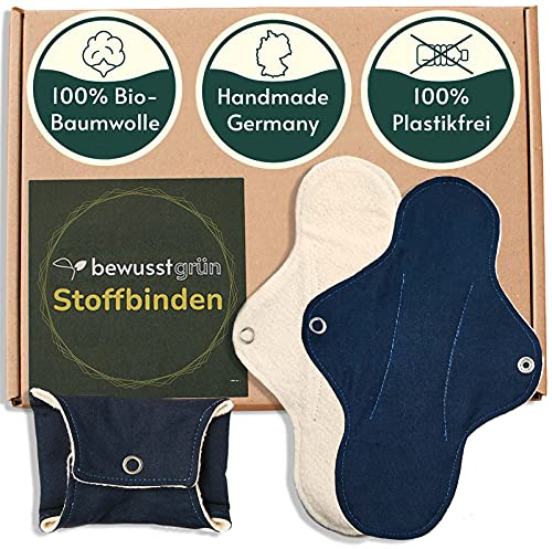 BewusstGrün I 3 compresas de tela extralargas de 100% algodón orgánico, protección extra y comodidad durante el período, compresas hechas a mano en Alemania.