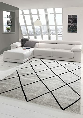 Teppich-Traum Skandinavischer Stil Wohnzimmerteppich Rautenmuster - pflegeleicht - dunkelgrau schwarz Größe 160x230 cm