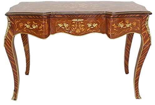 Casa Padrino Barock Sekretär Mahagoni Intarsien/Gold 120 cm - Handgefertigter Antik Stil Scheibtisch - Barock Büro Möbel