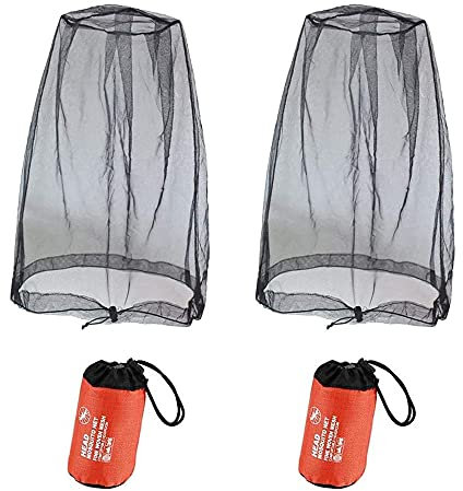 2 Pcs Midge Head Net with Storage Bag Face Net Mesh Nylon Mosquito Head Net for Outdoor Hiking Camping Climbing Fishing and Walking
