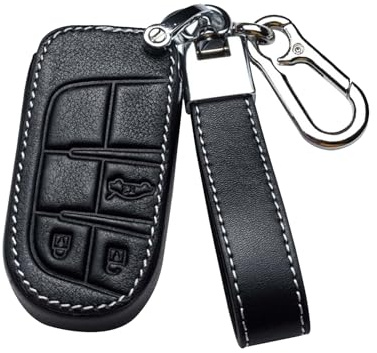 ontto PU Leder Autoschlüssel Hülle Passt für Chrysler 300C Jeep Renegade Compass Grand Cherokee Dodge FIAT 500X Fernbedienung Cover Schlüsselanhänger Schutzhülle Schlüsselcover Schlüsselbox-Schwarz B
