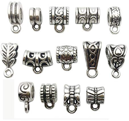 Sailanzi 100g (about 125pcs) Mixed Antique Tibetan Silver Bail Tube Beads Spacer Beads Bail Beads for DIY European Bracelet Necklace Pendant Jewelry Making