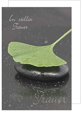 Edition Seidel Premium Trauerkarte mit Umschlag. Trauer Herzliches Beileid Ginko Blatt Abschied Teilnahme Mitgefühl (T985 SW022)