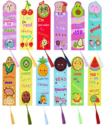 AUAUY 12 Pcs Marque-pages Parfumés Pour Enfants Avec Pompon Soyeux Coloré, Marque-pages Amusants Parfumés Aux Fruits Cadeau Pour étudiants, Adolescents Et Amateurs De Nourriture